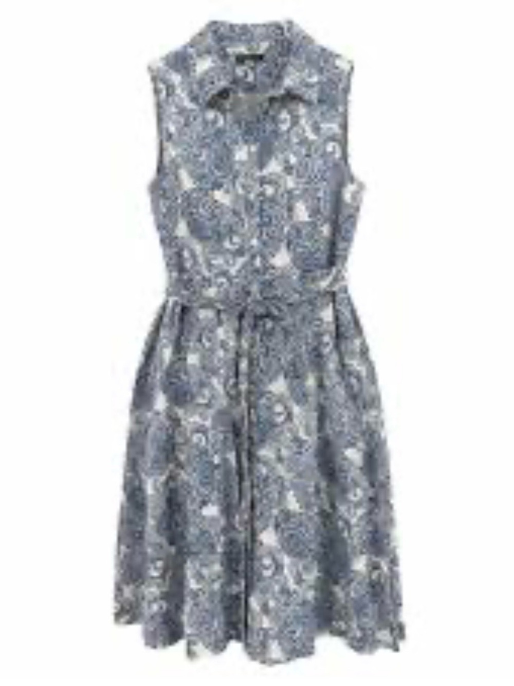 Tommy Hilfiger Sleeveless Blue Paisley Cotton Shirt Dress with Tie Waist Size 6